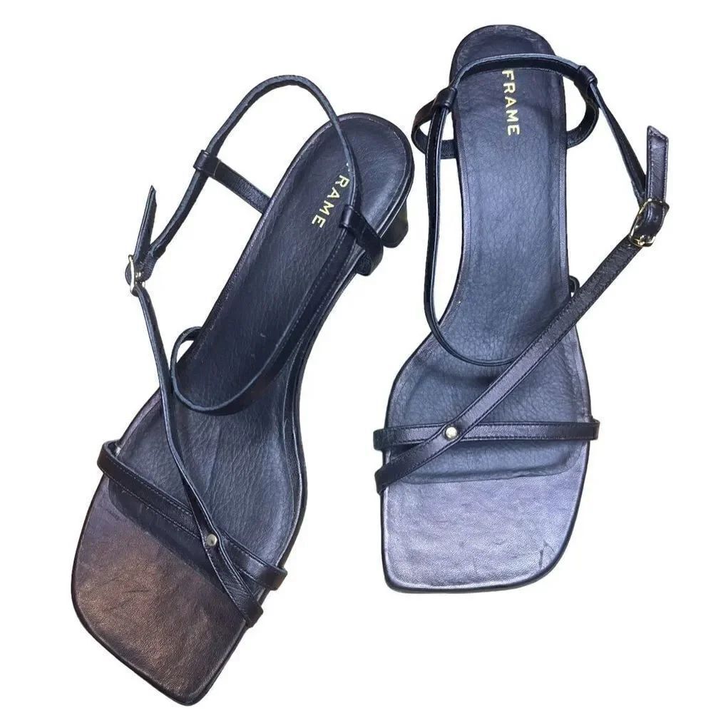 FRAME Le Braxton Strappy Black Leather Sandal NWOB Size 39 1/2